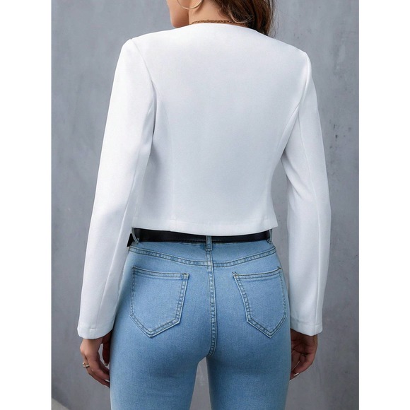 🌟 minimalist business casual Zip Detail Open Front Cropped Blazer jacket - Picture 3 of 8